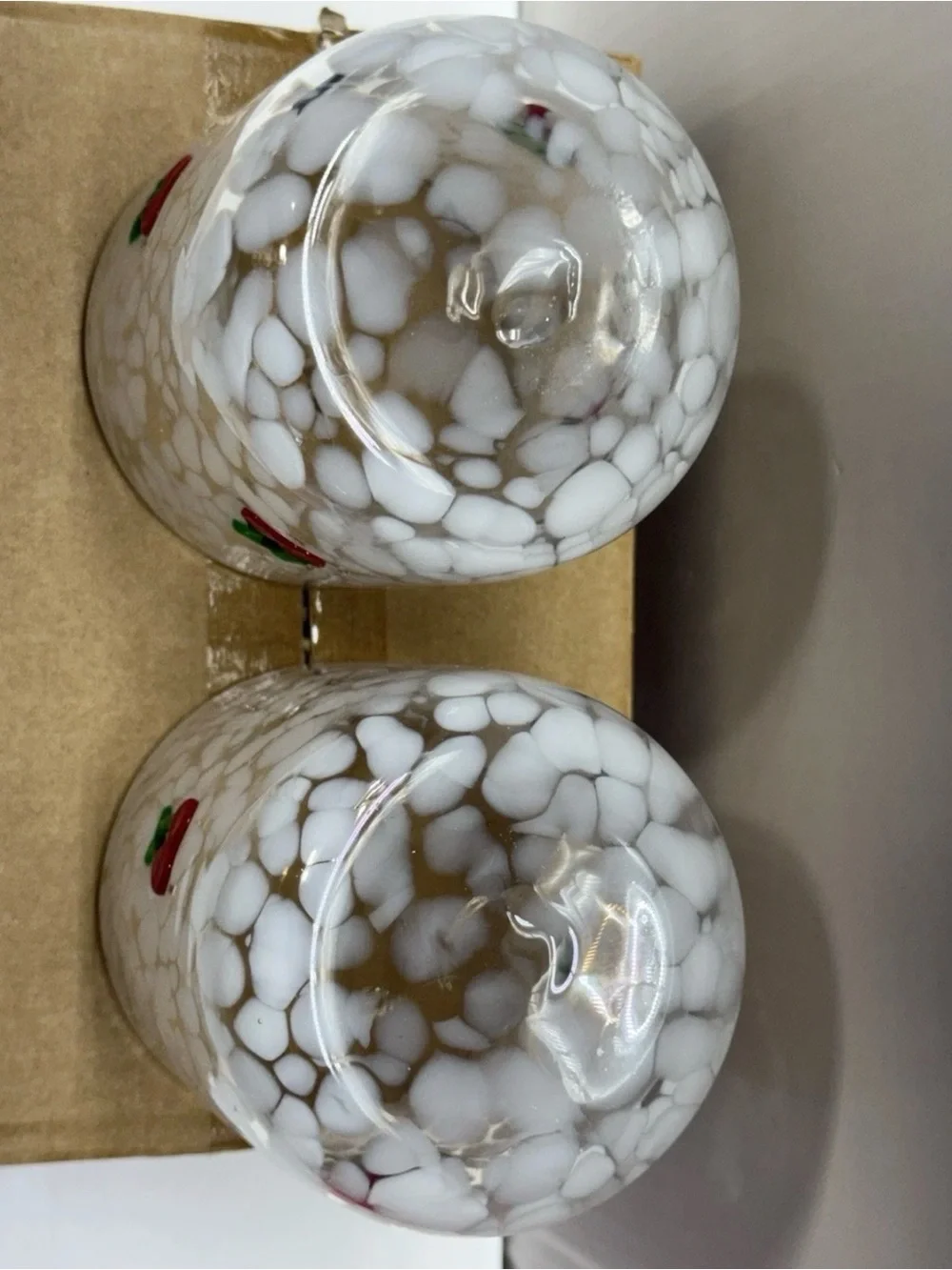 Hand Blown Cherry Art Glass Tumblers Set of 2 White Confetti Cups